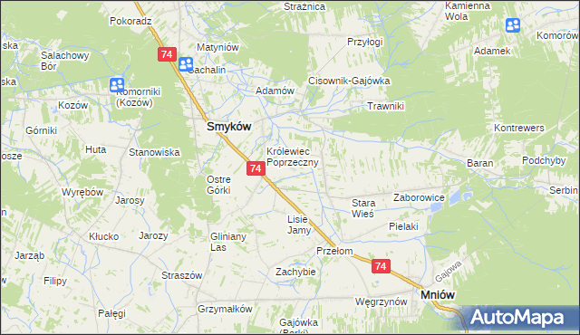 mapa Zastawie gmina Smyków, Zastawie gmina Smyków na mapie Targeo