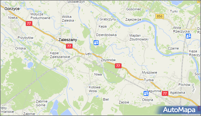 mapa Zbydniów gmina Zaleszany, Zbydniów gmina Zaleszany na mapie Targeo