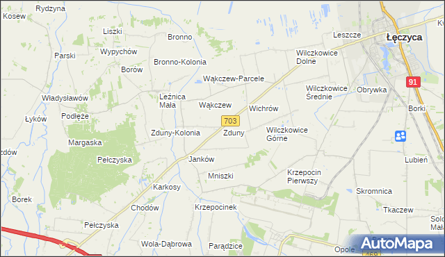 mapa Zduny gmina Łęczyca, Zduny gmina Łęczyca na mapie Targeo
