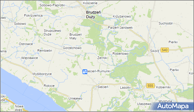 mapa Żerniki gmina Brudzeń Duży, Żerniki gmina Brudzeń Duży na mapie Targeo