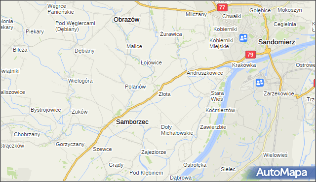 mapa Złota gmina Samborzec, Złota gmina Samborzec na mapie Targeo