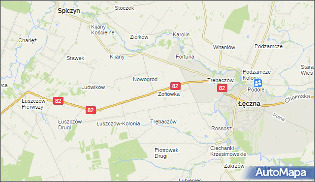 mapa Zofiówka gmina Łęczna, Zofiówka gmina Łęczna na mapie Targeo