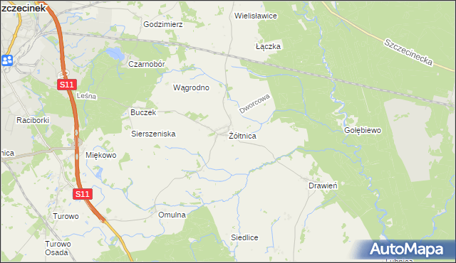 mapa Żółtnica, Żółtnica na mapie Targeo