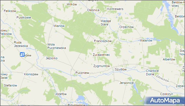 mapa Żurawieniec gmina Lutomiersk, Żurawieniec gmina Lutomiersk na mapie Targeo