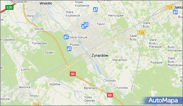 mapa Żyrardów, Żyrardów na mapie Targeo