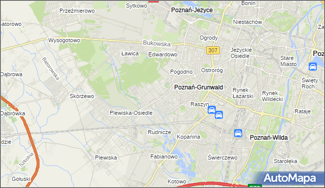 mapa Grunwald gmina Poznań, Grunwald gmina Poznań na mapie Targeo