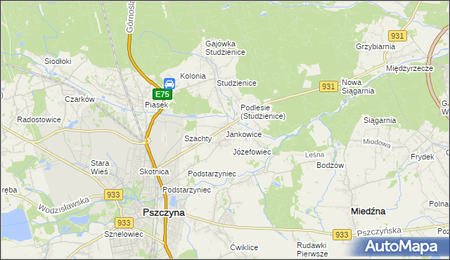 mapa Jankowice gmina Pszczyna, Jankowice gmina Pszczyna na mapie Targeo