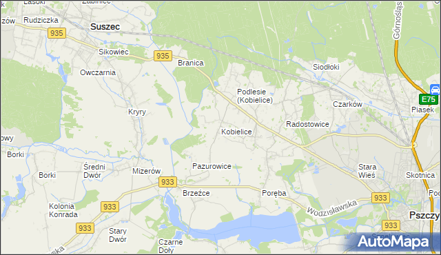 mapa Kobielice gmina Suszec, Kobielice gmina Suszec na mapie Targeo