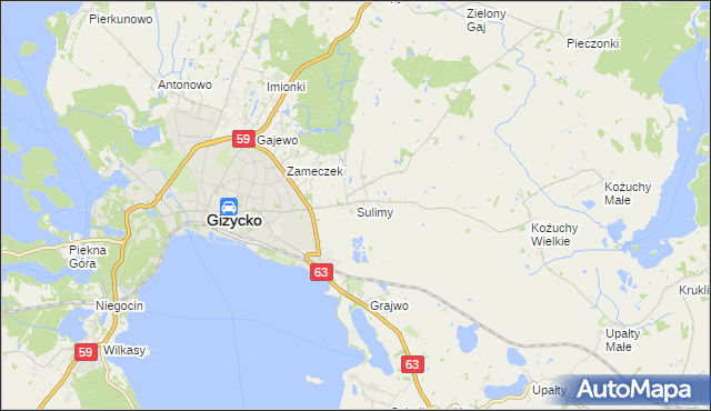 mapa Sulimy gmina Giżycko, Sulimy gmina Giżycko na mapie Targeo