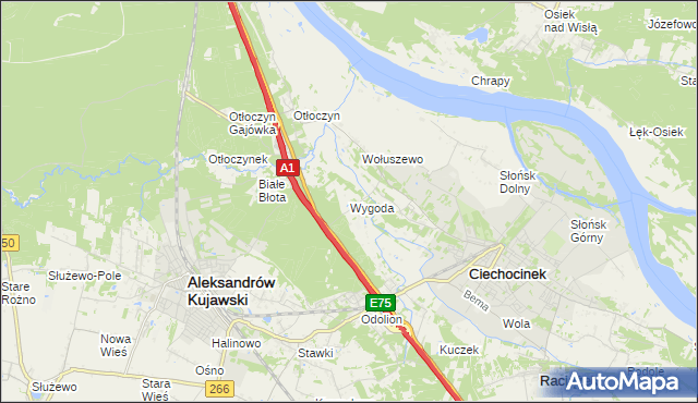 mapa Wygoda gmina Aleksandrów Kujawski, Wygoda gmina Aleksandrów Kujawski na mapie Targeo