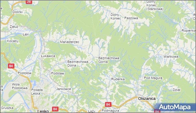 mapa Bezmiechowa Górna, Bezmiechowa Górna na mapie Targeo