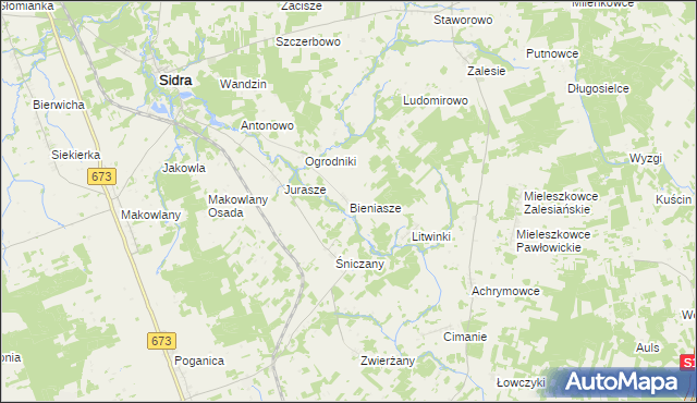 mapa Bieniasze gmina Sidra, Bieniasze gmina Sidra na mapie Targeo