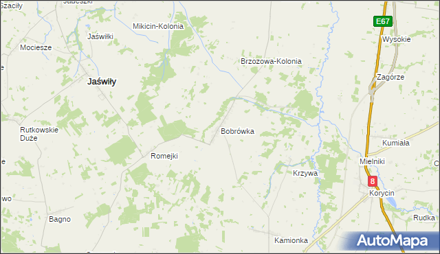 mapa Bobrówka gmina Jaświły, Bobrówka gmina Jaświły na mapie Targeo