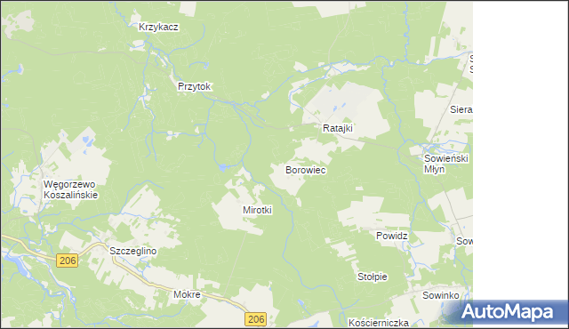 mapa Borowiec gmina Sianów, Borowiec gmina Sianów na mapie Targeo