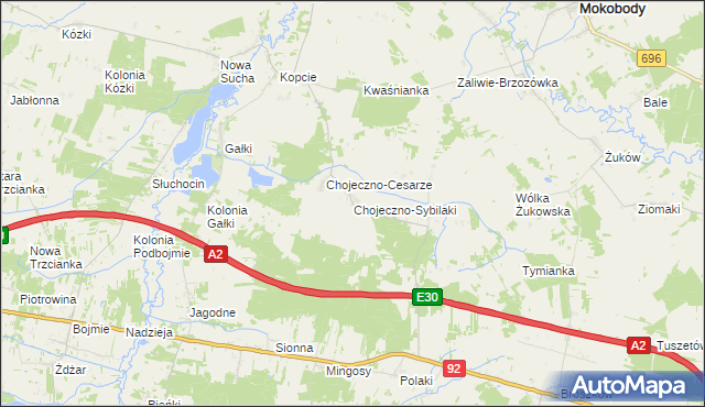 mapa Chojeczno-Sybilaki, Chojeczno-Sybilaki na mapie Targeo