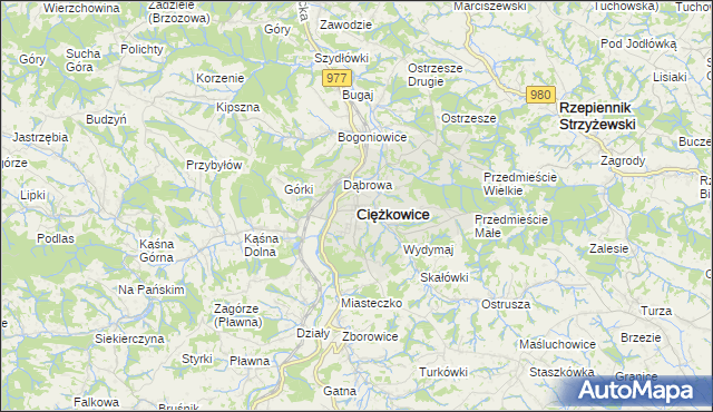 mapa Ciężkowice powiat tarnowski, Ciężkowice powiat tarnowski na mapie Targeo