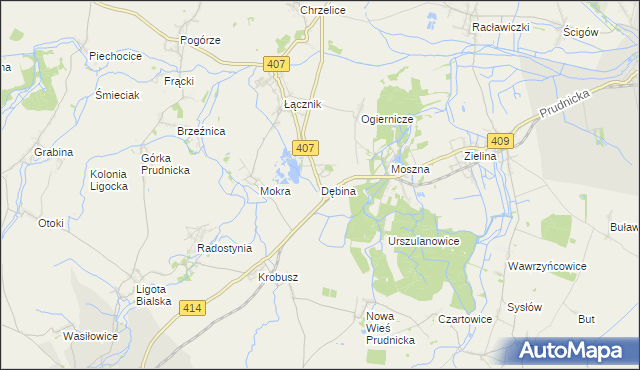 mapa Dębina gmina Biała, Dębina gmina Biała na mapie Targeo