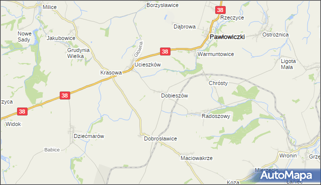 mapa Dobieszów gmina Pawłowiczki, Dobieszów gmina Pawłowiczki na mapie Targeo