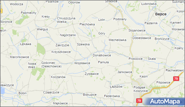 mapa Donatkowice, Donatkowice na mapie Targeo