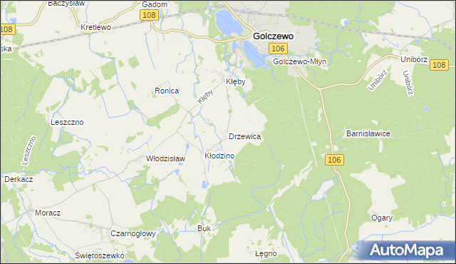 mapa Drzewica gmina Golczewo, Drzewica gmina Golczewo na mapie Targeo