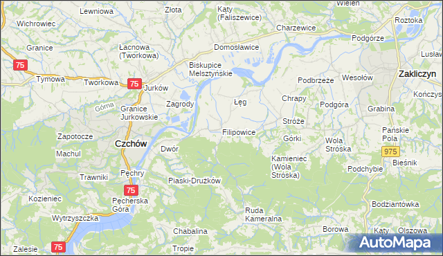 mapa Filipowice gmina Zakliczyn, Filipowice gmina Zakliczyn na mapie Targeo