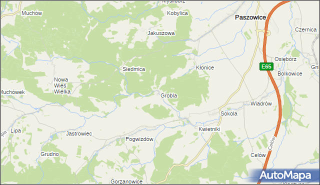 mapa Grobla gmina Paszowice, Grobla gmina Paszowice na mapie Targeo