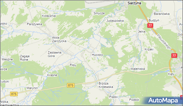 mapa Hucisko gmina Leżajsk, Hucisko gmina Leżajsk na mapie Targeo