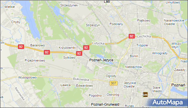 mapa Jeżyce gmina Poznań, Jeżyce gmina Poznań na mapie Targeo