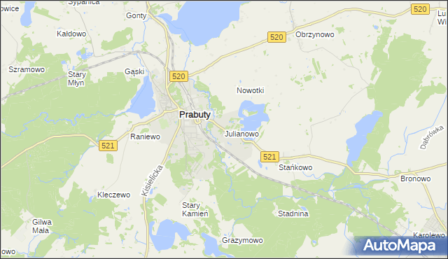 mapa Julianowo gmina Prabuty, Julianowo gmina Prabuty na mapie Targeo