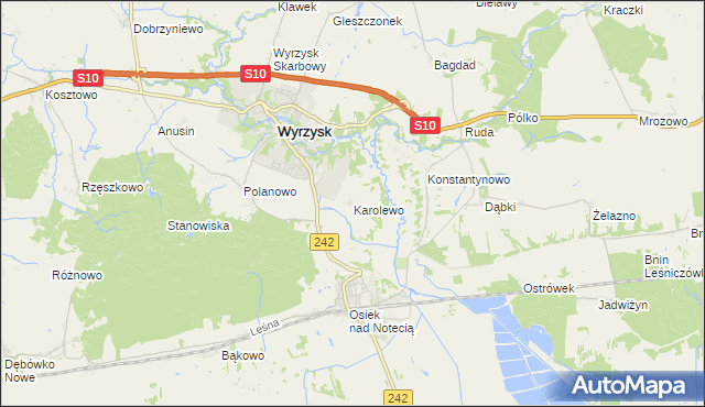 mapa Karolewo gmina Wyrzysk, Karolewo gmina Wyrzysk na mapie Targeo