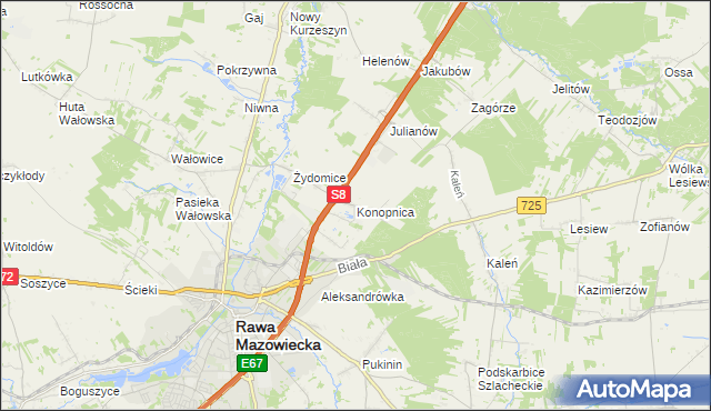 mapa Konopnica gmina Rawa Mazowiecka, Konopnica gmina Rawa Mazowiecka na mapie Targeo