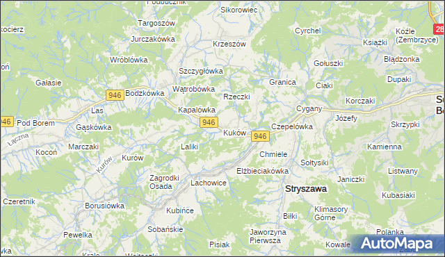 mapa Kuków gmina Stryszawa, Kuków gmina Stryszawa na mapie Targeo