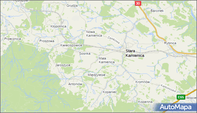 mapa Mała Kamienica, Mała Kamienica na mapie Targeo