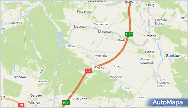 mapa Mnichów gmina Jędrzejów, Mnichów gmina Jędrzejów na mapie Targeo