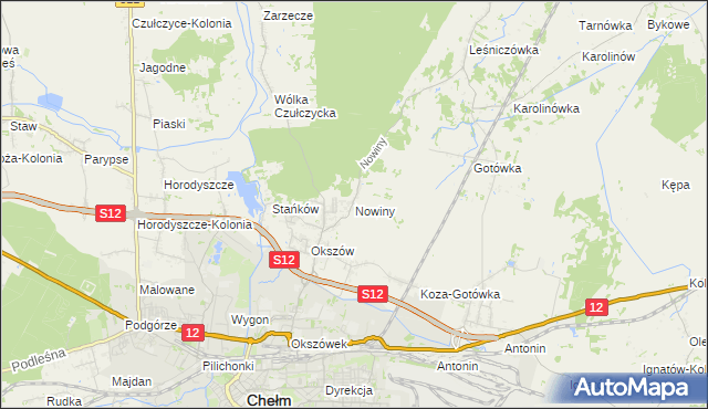 mapa Nowiny gmina Chełm, Nowiny gmina Chełm na mapie Targeo