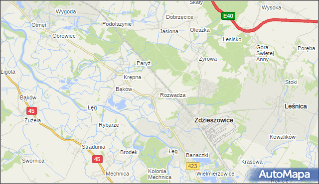 mapa Rozwadza, Rozwadza na mapie Targeo