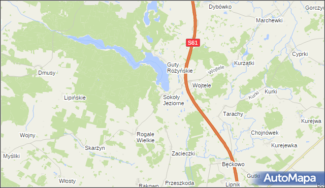 mapa Sokoły Jeziorne, Sokoły Jeziorne na mapie Targeo
