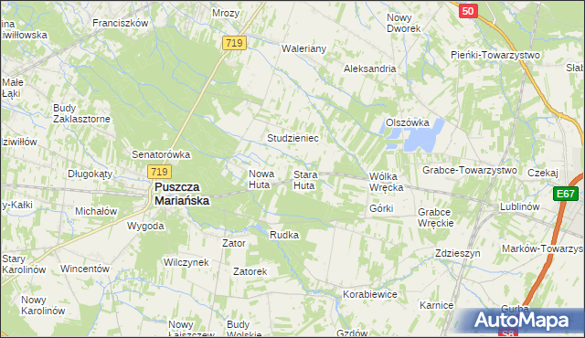 mapa Stara Huta gmina Puszcza Mariańska, Stara Huta gmina Puszcza Mariańska na mapie Targeo