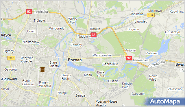 mapa Warszawskie gmina Poznań, Warszawskie gmina Poznań na mapie Targeo