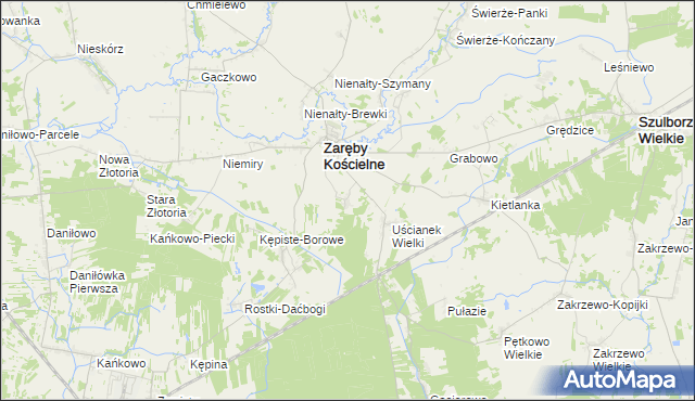 mapa Zaręby Leśne, Zaręby Leśne na mapie Targeo