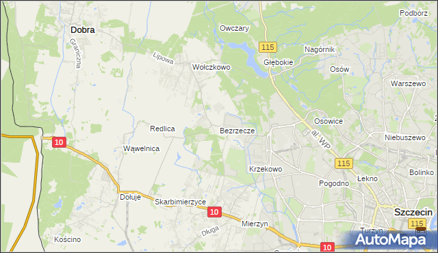 mapa Bezrzecze, Bezrzecze na mapie Targeo