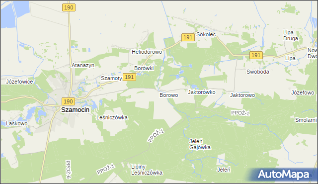 mapa Borowo gmina Szamocin, Borowo gmina Szamocin na mapie Targeo