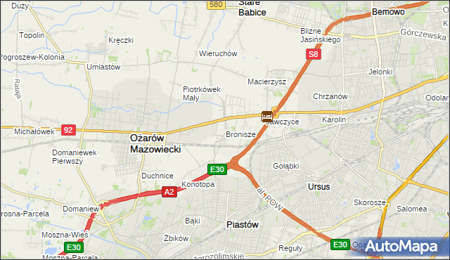 mapa Bronisze gmina Ożarów Mazowiecki, Bronisze gmina Ożarów Mazowiecki na mapie Targeo