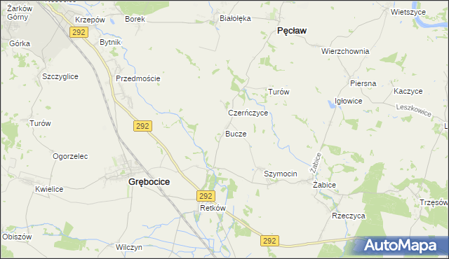 mapa Bucze gmina Grębocice, Bucze gmina Grębocice na mapie Targeo