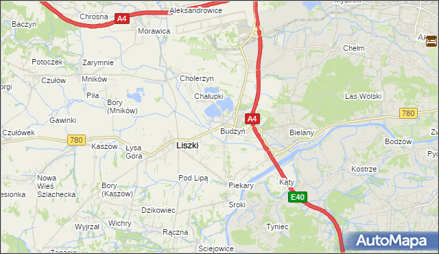 mapa Budzyń gmina Liszki, Budzyń gmina Liszki na mapie Targeo