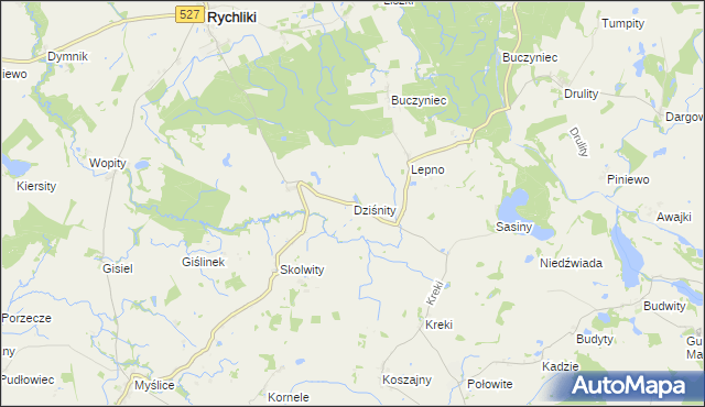 mapa Dziśnity gmina Rychliki, Dziśnity gmina Rychliki na mapie Targeo