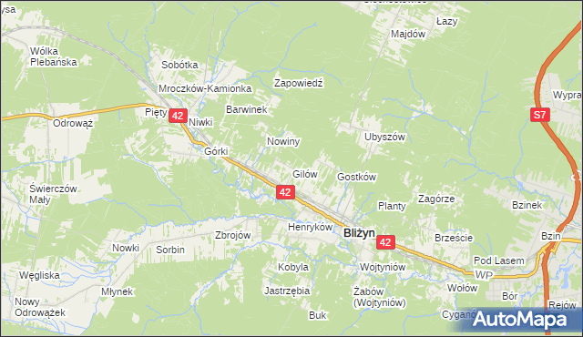 mapa Gilów gmina Bliżyn, Gilów gmina Bliżyn na mapie Targeo