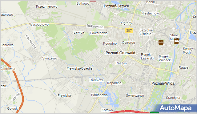 mapa Grunwald gmina Poznań, Grunwald gmina Poznań na mapie Targeo