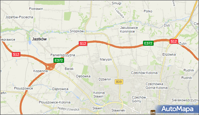 mapa Marysin gmina Jastków, Marysin gmina Jastków na mapie Targeo