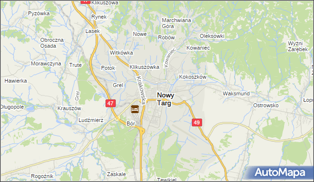 mapa Nowego Targu, Nowy Targ na mapie Targeo